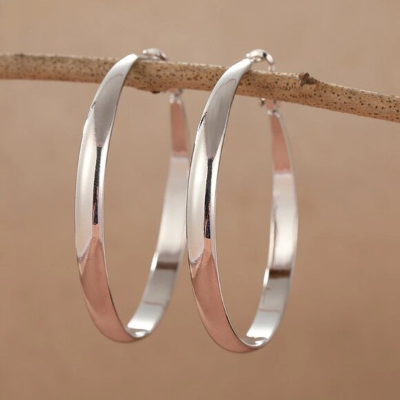 2" Womens Large Sterling Silver Hoop Earrings Ladies New 2 inch Hoops Jewelry - Picture 4 of 5